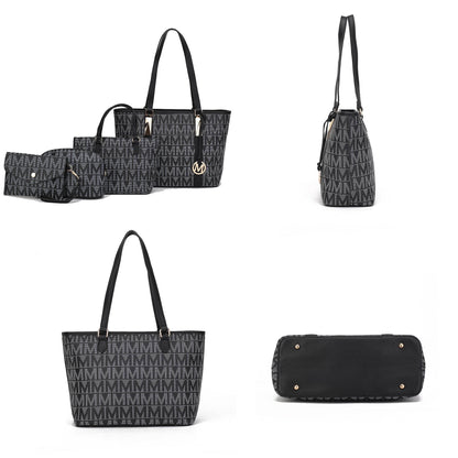by Mia K. Marimar Women'S Tote Bag with Pouch and Wristlet, Signature 4 Piece Set - Chocolate Brown